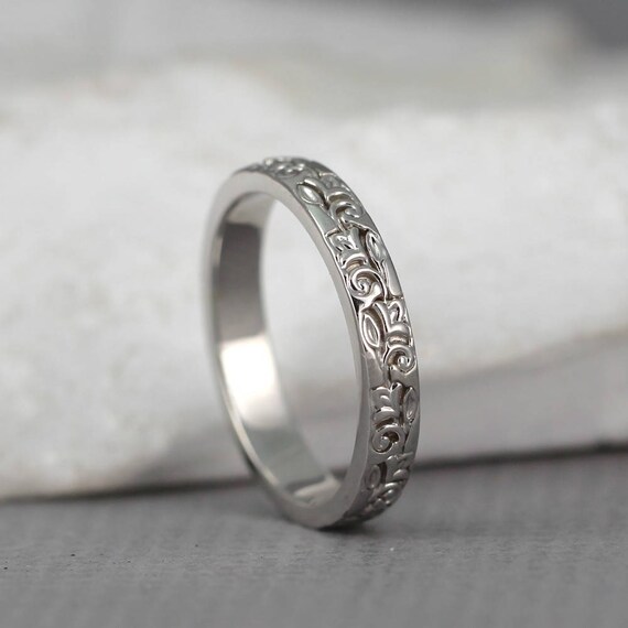 14K White Gold Wedding Band Design Band Stacking Ring