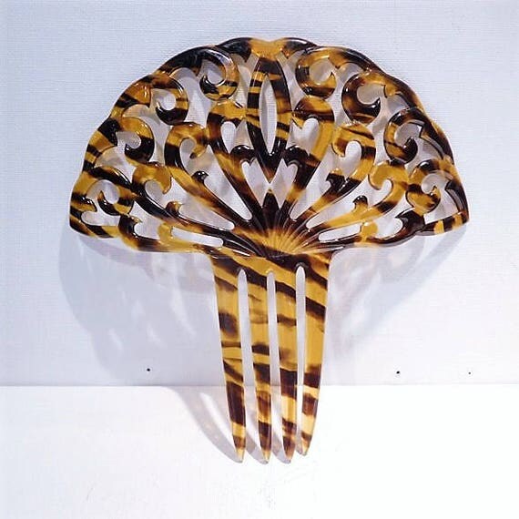 LARGE Faux Tortoise Shell Celluloid Hair Comb Mantilla 1910s Edwardian Backcomb Topcomb Wedding Comb Late Art Nouveau Early Art Deco Fashion