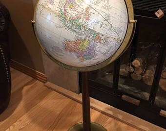Vintage 12" Crams Antique Globe on Wood Pedestal from 1960s