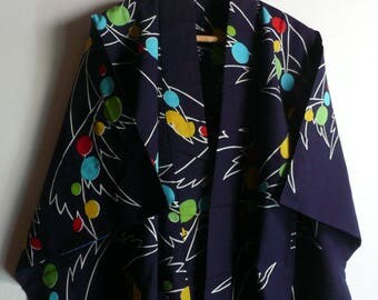 Japanese vintage teen size yukata - summer cotton kimono - birds fluttering wings - navy blue - WhatsForPudding #2100