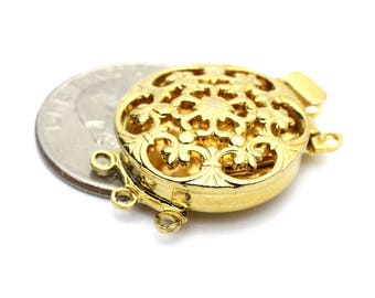 Large Round 3 Strand Floral Filigree Clasp, Vintage Austrian German Made Clasps in Gold 22x30mm 1 set