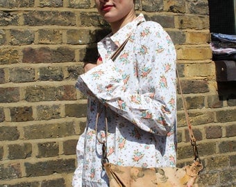 Dublin Medium Clip Bag Tan Floral Leather