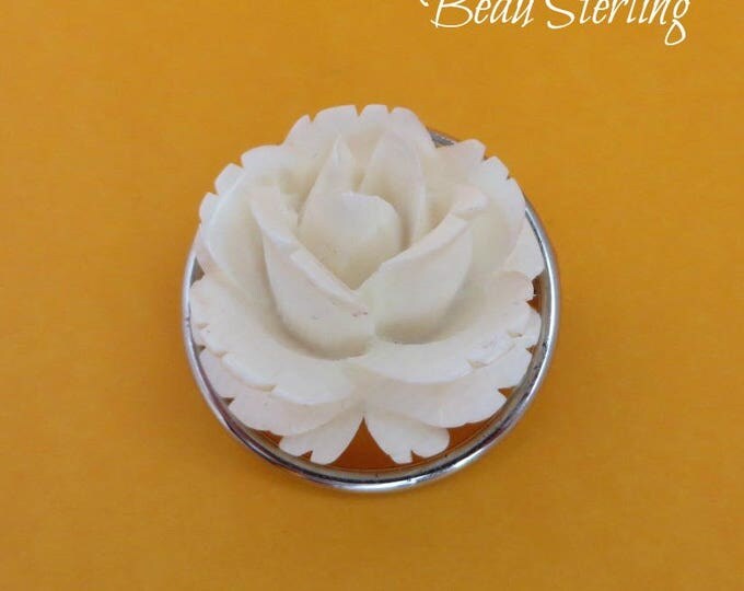 Beau Sterling Rose Brooch - Vintage Sterling Silver, Carved Lucite Rose Pin, Gift for Her