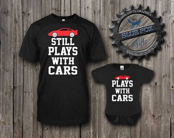 Father and Son Shirts,Plays with Cars Shirt Set,gift for dad,cute baby clothes,Parent and child shirts,new dad gift,baby shower gift,BAM_003