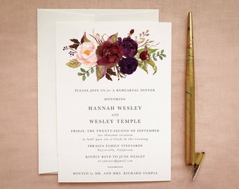 Marsala Wedding Rehearsal Dinner Invitation Printable