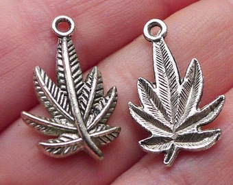 Sterling Silver Marijuana Cannabis Leaf 'HI' Script Pendant – Simple & Polished - View #11