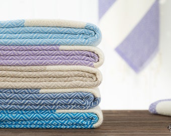 Diamond Towel, Bath Towel, Beach Towel, Turkish Towel, Peshtemal, Hammam Towel, Sky Blue, Lavender, Beige, Denim, Blue, Purple
