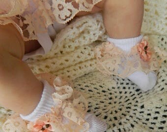 Newborn Baby pink ruffled lace socks 6s with white bows shoe/reborn baby dolls clothes