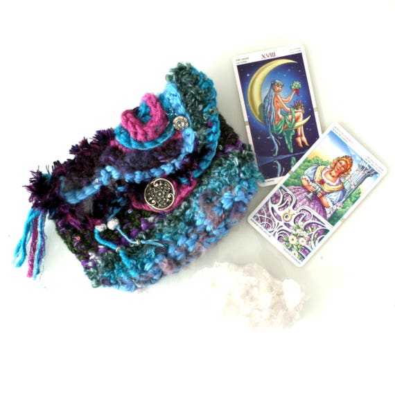 Freehand Crochet Tarot Bag Handmade Crochet Gypsy Pouch purse