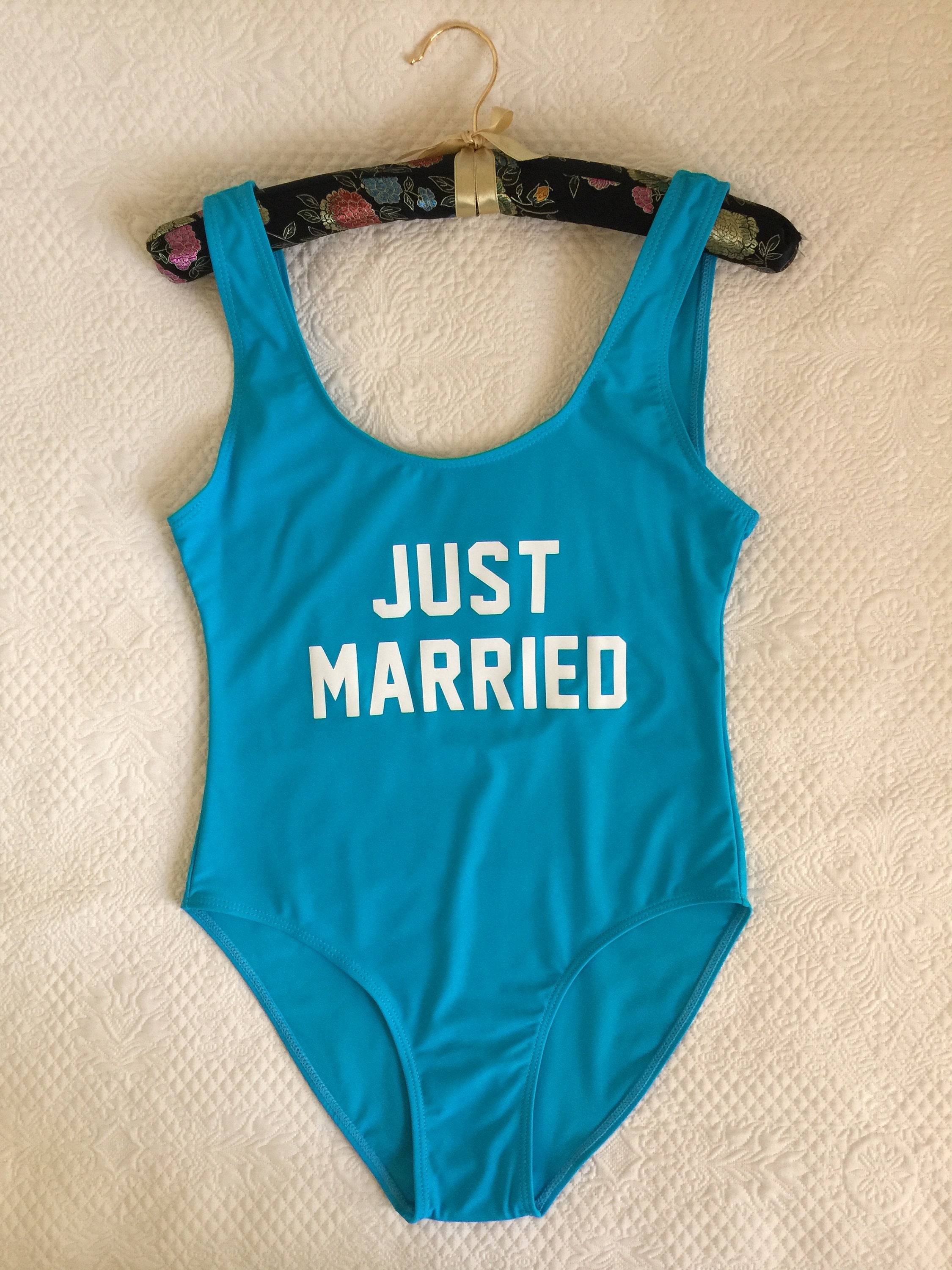 Novelty JUST MARRIED Bathing Suit with 8 Colors To Select