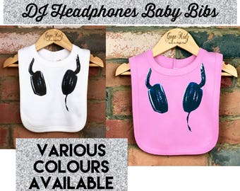 Headphones Baby Bib, DJ Baby Bib, Musical Bib, Music Bib, Unisex Baby Bib, Baby Girl Bib, Baby Boy Bib, Baby Shower Gift, Gender Reveal Gift