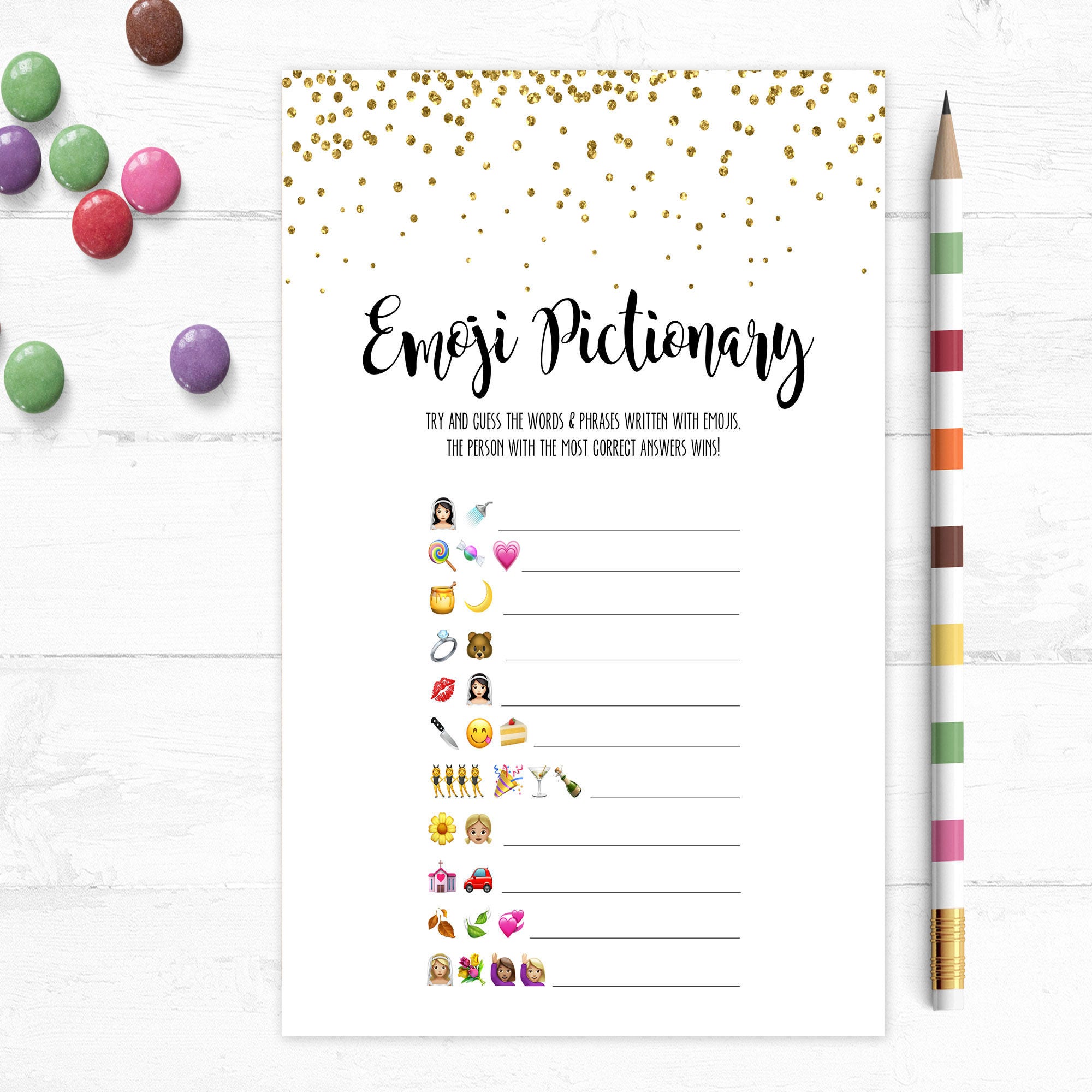 Printable Wedding Emoji Pictionary Bridal Shower Game Bridal