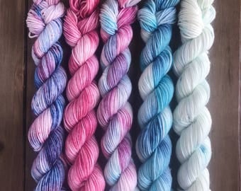 June 2017 Mini Skein Set - Fingering Weight Yarn 75/25 Superwash Merino / Nylon 93 yards / 20 gram mini skein - SET OF 5