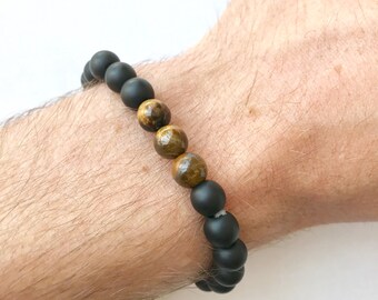 Matte Black Bracelet, Tigers Eye Bracelet, Black Bead Bracelet, Black Onyx Bracelet, Matt Onyx Bracelet, Men Bead Bracelet, Hipster Bracelet