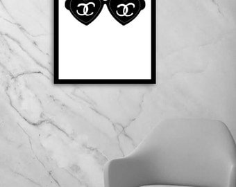 Chanel print, Chanel sunglasses illustration, Chanel inspired, Coco Chanel, Chanel poster, fashion wall art, instant download, digital file