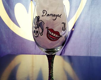 Joker Tattoos Inspired Glitter Stem Wine Glass