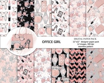 Fashion digital paper pack, makeup digital paper, girl boss digital paper, pink paper, blush digital paper, lipstick, perfume