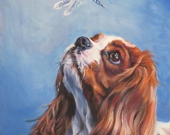 blenheim Cavalier King Charles Spaniel DOG ART portrait PRINT of LAShepard painting 8x10"