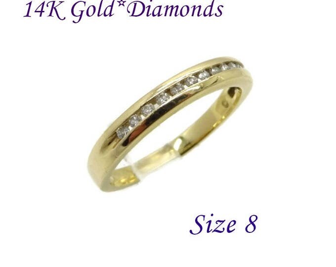 Diamond Wedding Band, 14K Yellow Gold Ring, Vintage Channel Set 0.15 Carat, Anniversary Band, Size 8