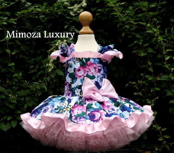 Couture Floral Birthday Dress, Girls Infant Birthday Dress, Pink birthday tutu dress, floral pink tutu dress, floral flower girl dress