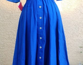 Deadstock Vintage 1940s Dress Shirt Style Swing Retro Pin Up Blue Nautical Dress Free US Shipping 80s Does 40s Dress