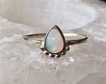 Australian opal sterling silver ring, white opal ring, October birthstone ring, dainty opal ring, genuine opal, pastel opal, MADE TO ORDER