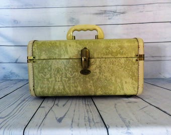 Marble Train Case, Small Suitcase, 1950s Vintage Luggage, Hard Side Overnighter,Maximillian Case, cosmetic craft case