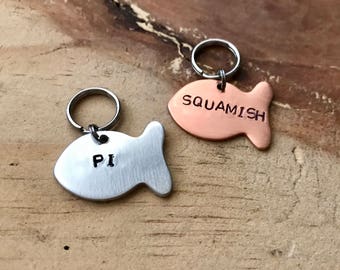 Cat id tag cat tag fish cat id tag cat name tags cat pet id tag cat tag pet id cat tag copper cat tag fish cat tag personalized silver tag