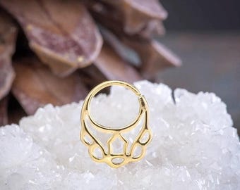 SALE Gold Septum Ring, Tribal Septum, 18K Gold Plated, Septum Piercing, Nose Ring, 18g Septum, Gold Septum Jewelry