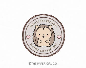 hedgehog logo kawaii logo premade logo gift shop logo photography logo baby boutique logo children's logo pre made logo bespoke logo design
