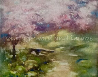 Japanese Garden Cherry Blossom Paintings garden landscape | etsy Japanese Garden Cherry Blossom Paintings garden landscape | etsy