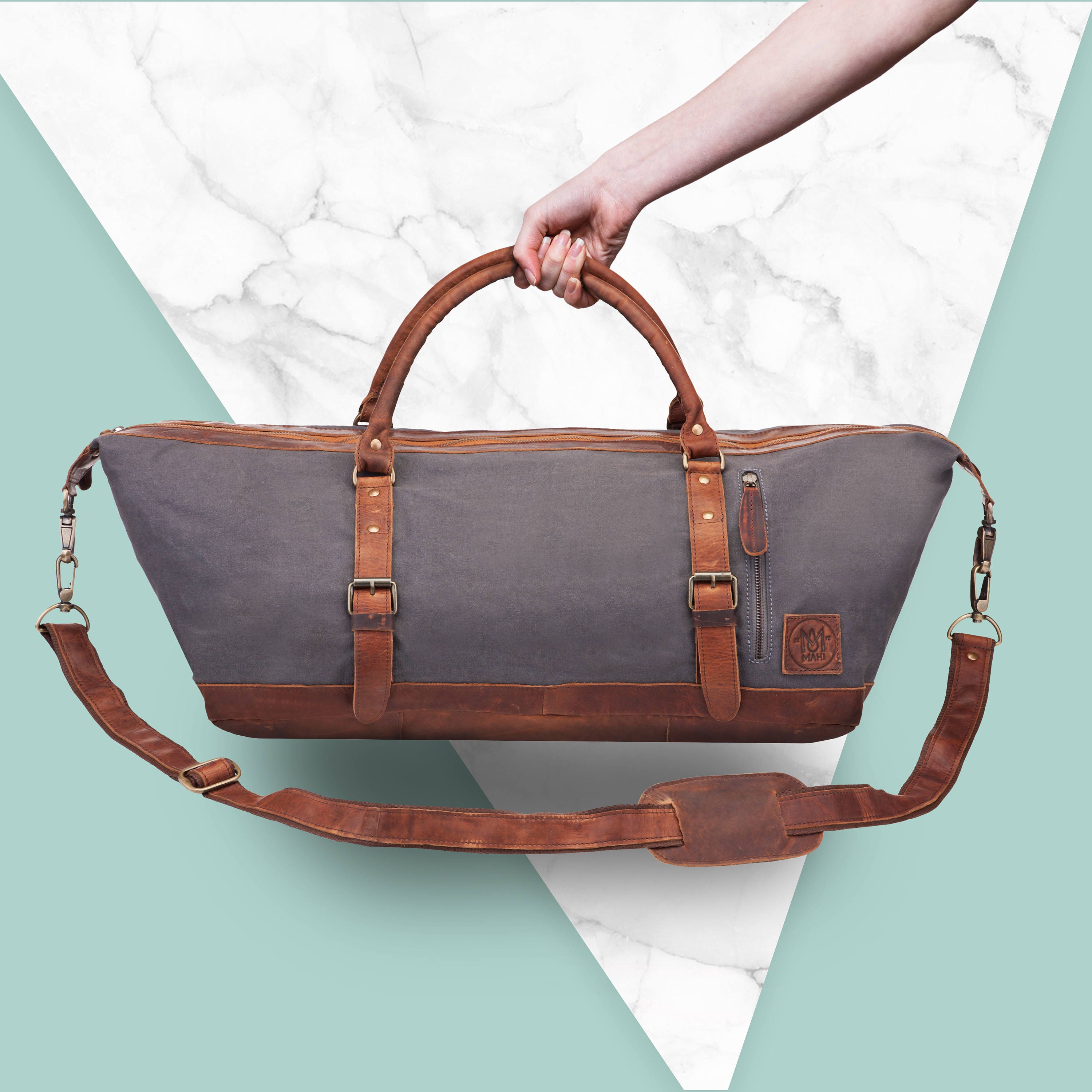 Canvas Leather Duffle Bag Overnight Bag Weekend Bag in