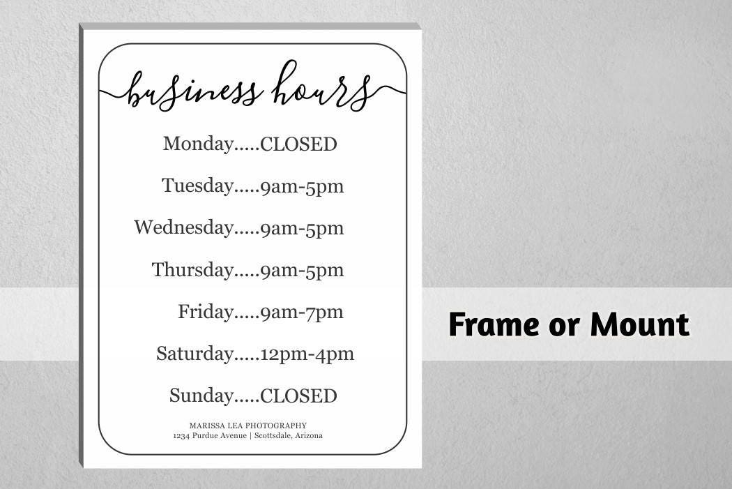 Business Hours Sign Printable Template Hours Of Operation Holiday Office Store Open Hours Hours Announcement Template