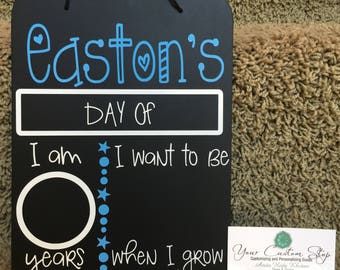 First Day of School Chalkboard + back to school reusable sign + last day school sign + reusable student chalkboard + personalized chalkboard