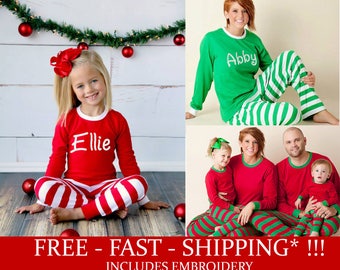 Free Shipping * Monogrammed Christmas Pajamas - Embroidered Monogram Christmas Pj's - Christmas Pajamas for family