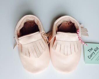 Genuine leather moccasins in peach