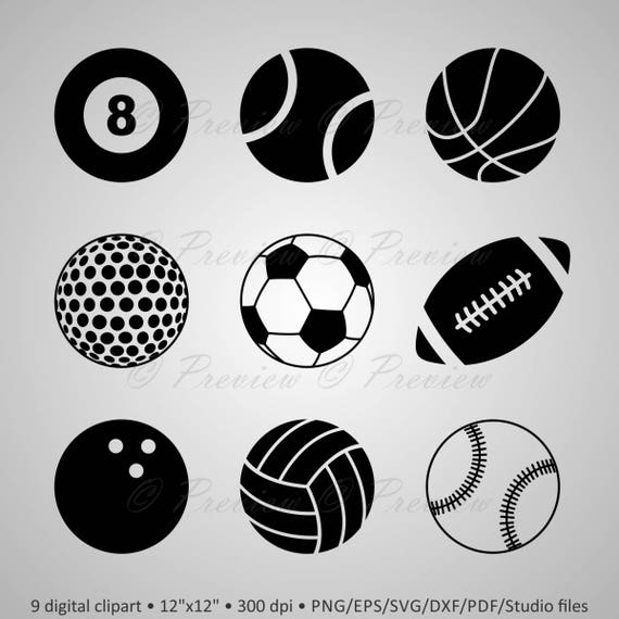 Buy 2 Get 1 Free Digital Clipart Balls Silhouettes football