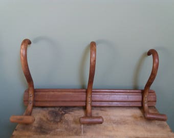Vintage French Hat/Coat Hanger, rack. Traditional French three pegs wooden coat hanger. Shabby 3 hooks hat rack. French Country Farmhouse