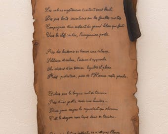 Poem written on parchment effect leather