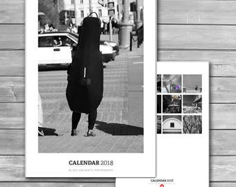 Black and White Calendar 2018, Monthly Wall Calendar, New Calendar, Photo Calendar, 2018 wall calendar, A3 calendars, bw photography, print