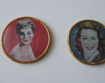 2 Vintage Pocket Cute Girl Mirrors Small Purse Mirror Japan