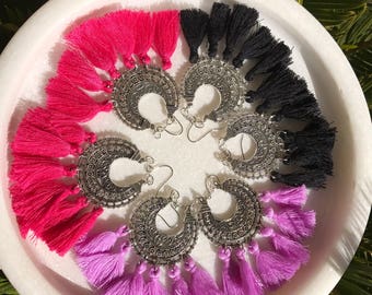 Black and silver tassle boho earrings