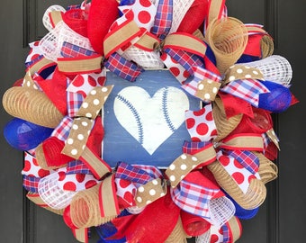 Baseball wreath - baseball decor - baseball front door - summer wreath - burlap baseball wreath - burlap summer wreath - boymom baseball