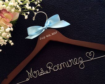 CUSTOM Wedding Hanger with date, Bridal Hanger,Personalized wedding Hanger,Bridesmaid Hangers,Custom Made Hanger,Mrs Hanger,Shower Gift