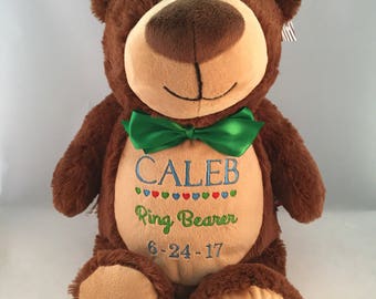 Ring bearer gift, Personalized stuffed animal, Personalized wedding gift, Gift for ring bearer, Ring bearer thank you gift, Embroidered gift