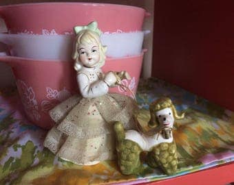 Ceramic Girl with Poodle on Leash