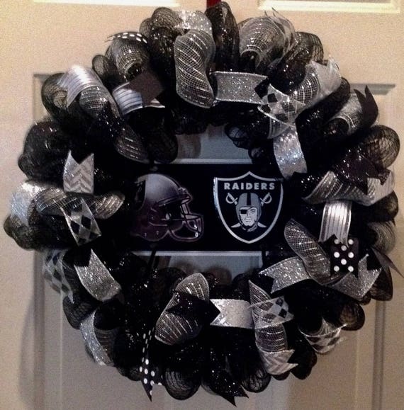 Oakland Raiders Wreath Deco Mesh inspired Large 26 Wall