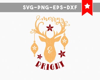 christmas svg, merry n bright svg deer svg, cricut cut files, png cutting files for cricut, svg files for silhouette, dxf, christmas in july