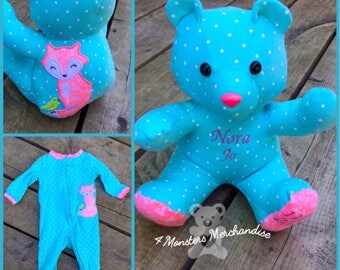 One Sleeper Memory Bear, Keepsake Bear, Memorial/ Personalized Baby Gift, Custom, Handmade teddy Bear, Bear from baby clothes