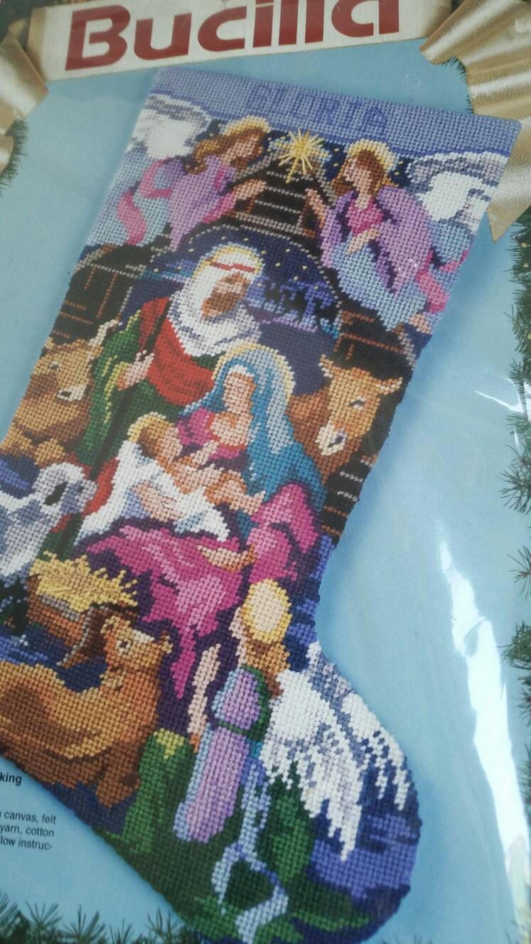 Needlepoint Stocking Kit Nativity NOS by Bucilla Never